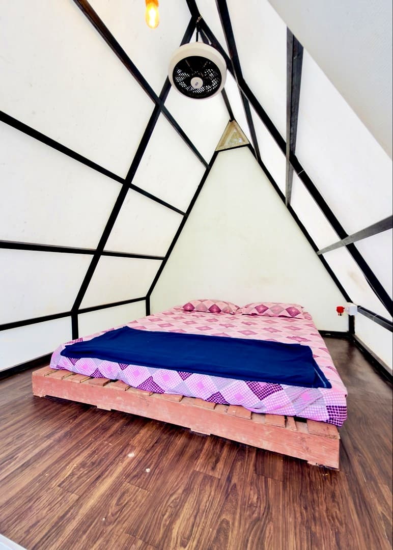 Glamping triangle private deck area