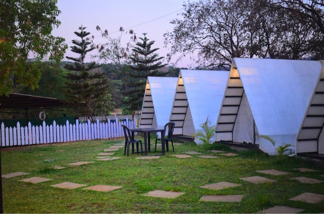 Glamping triangle private deck area