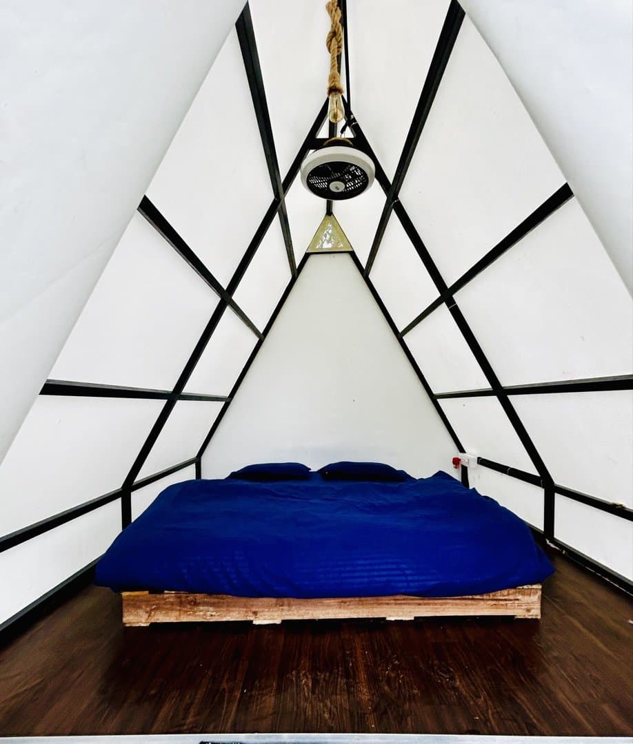 Glamping triangle private deck area