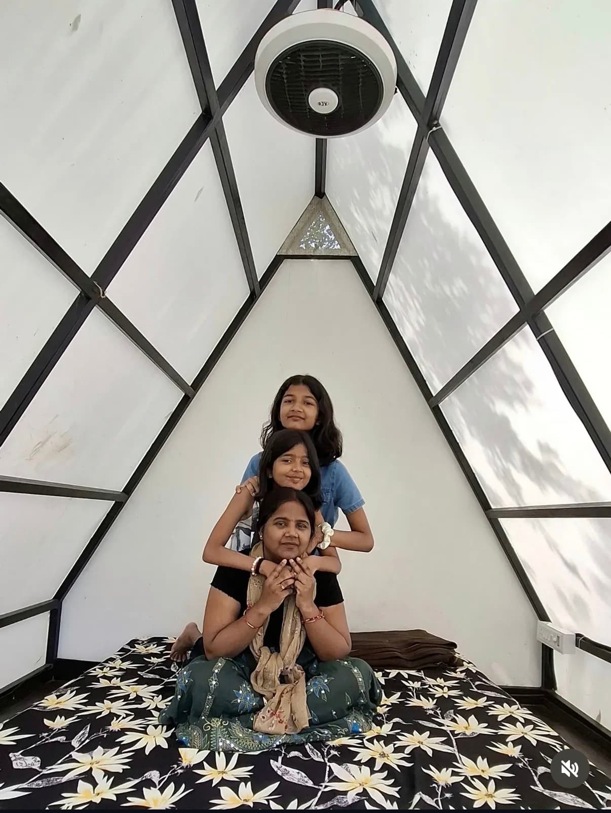 Glamping triangle private deck area